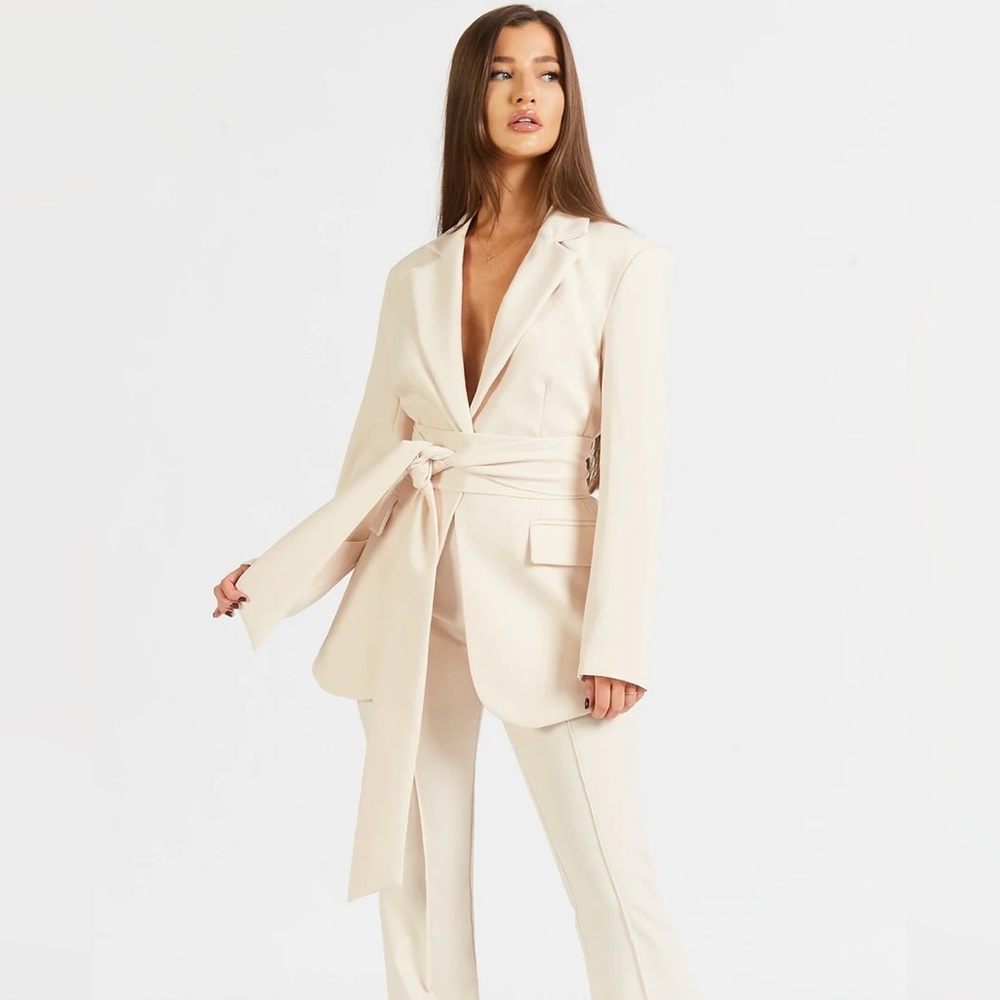 Classic Blazer Suit | Classic Blazer with Belt| Wide Leg Trousers